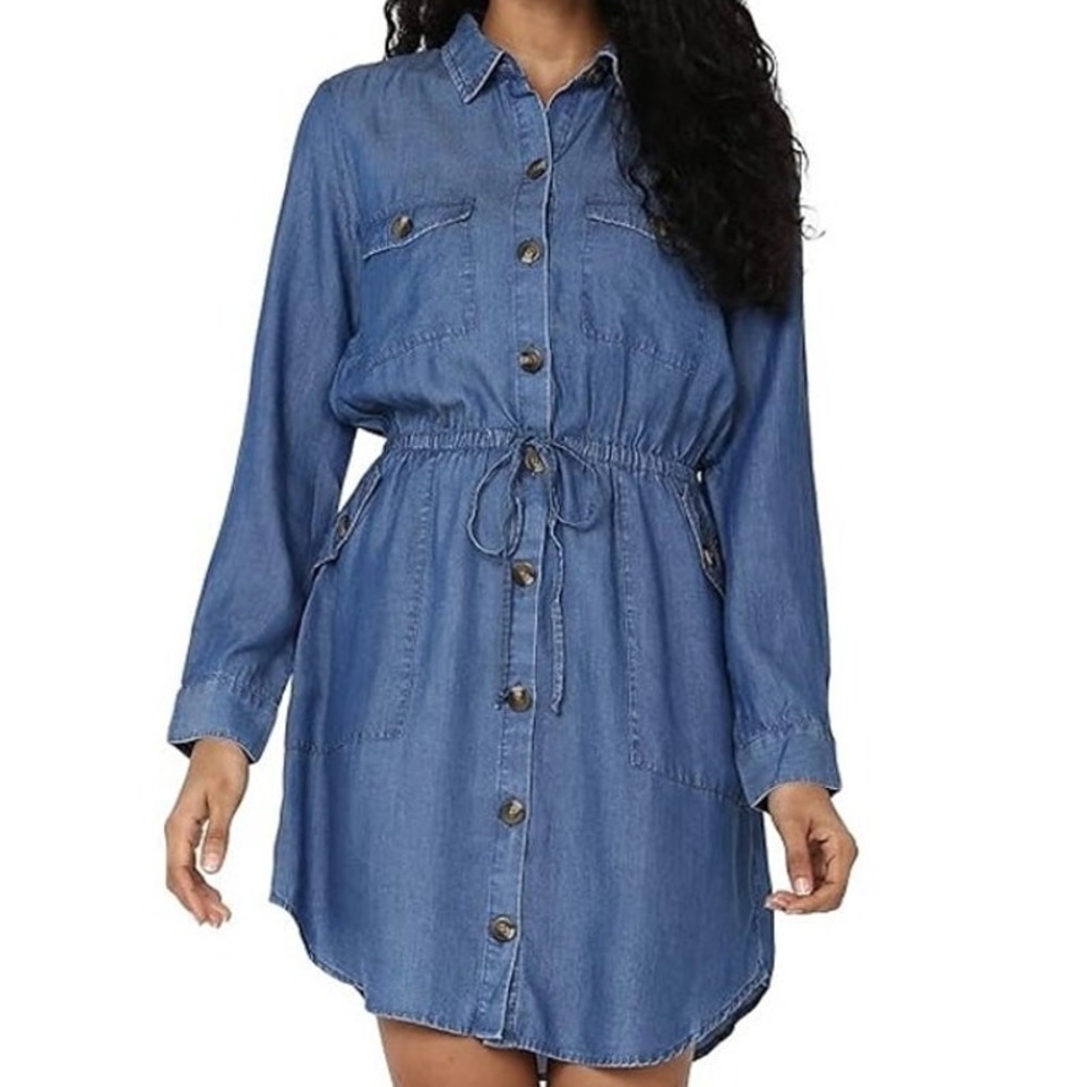 American Eagle Shirt Dress Sz M Chambray Mini Blouson Coastal Cowgirl